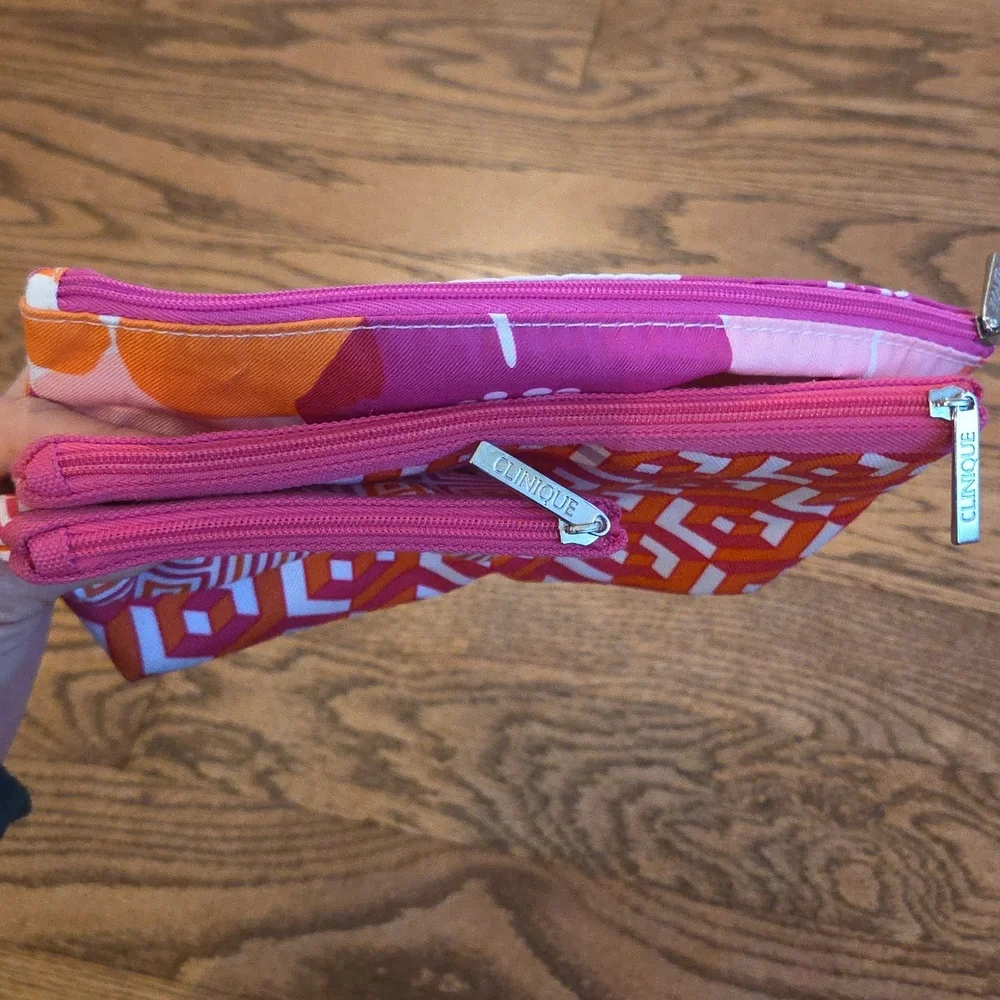 Clinique - Jonathan Adler - 3 Vibrant Pink and Orange Patterned Cosmetic Bags